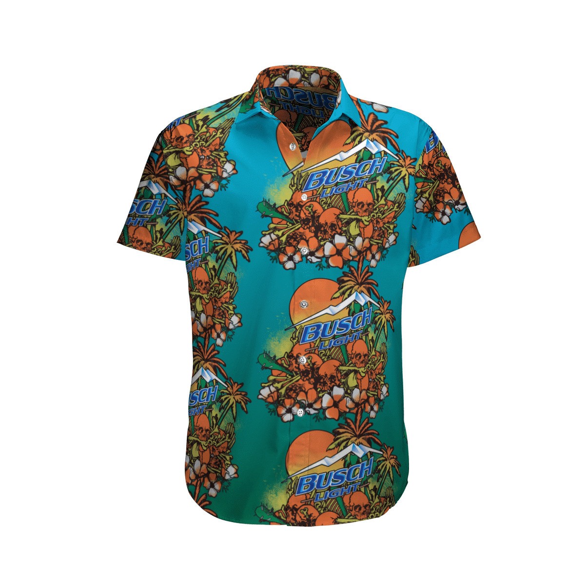 Busch Light Hawaiian Shirt Orange Skull Floral Palm Islands Busch Light Hawaiian Shirt Orange Skull Floral Palm Islands