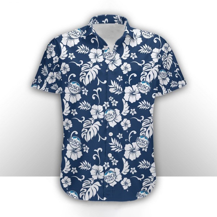 Busch Light Hawaiian Shirt White Hibiscus All Over Print