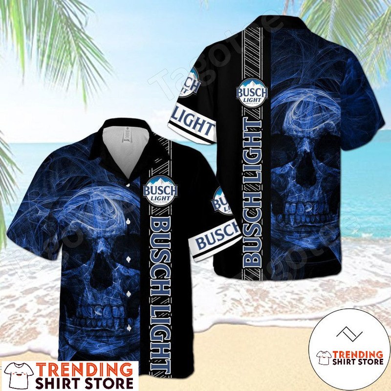 Busch Light Hawaiian Shirt Blue Smoky Skull Busch Light Hawaiian Shirt Blue Smoky Skull