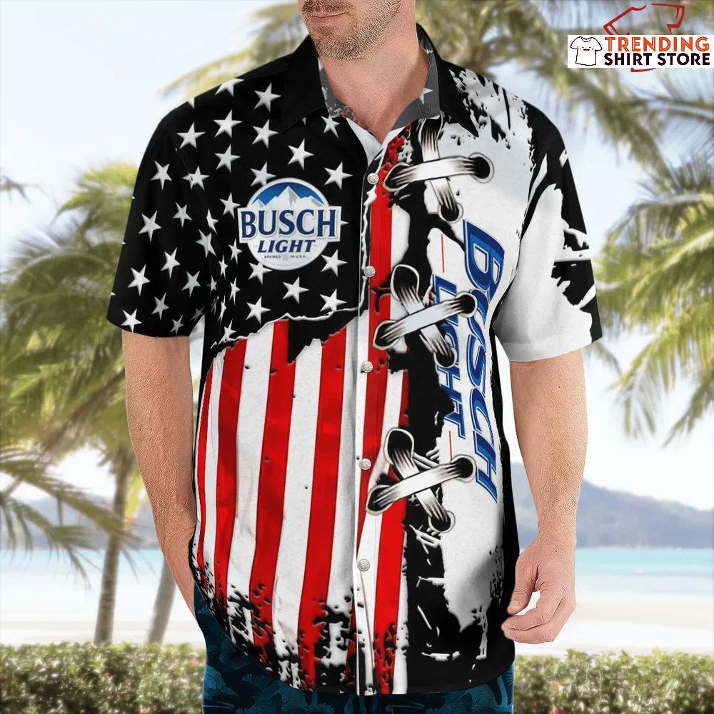 Busch Light Hawaiian Shirt Special American Flag Busch Light Hawaiian Shirt Special American Flag