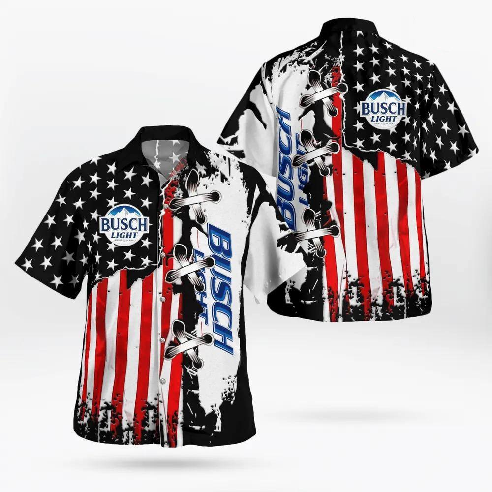 Busch Light Hawaiian Shirt Special American Flag Busch Light Hawaiian Shirt Special American Flag