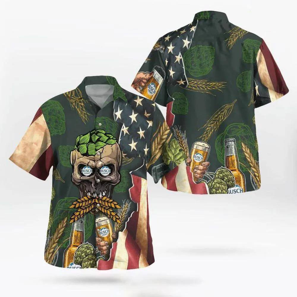 Busch Light Hawaiian Shirt Artichoke Skull For Beer Lovers