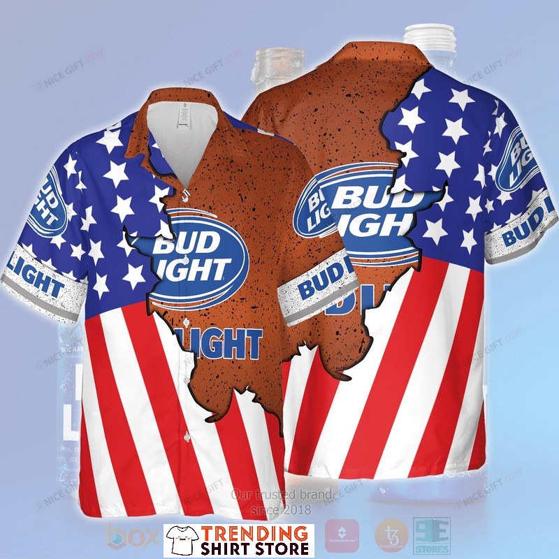 Bud Light Hawaiian Shirt Half American Flag Bud Light Hawaiian Shirt Half American Flag
