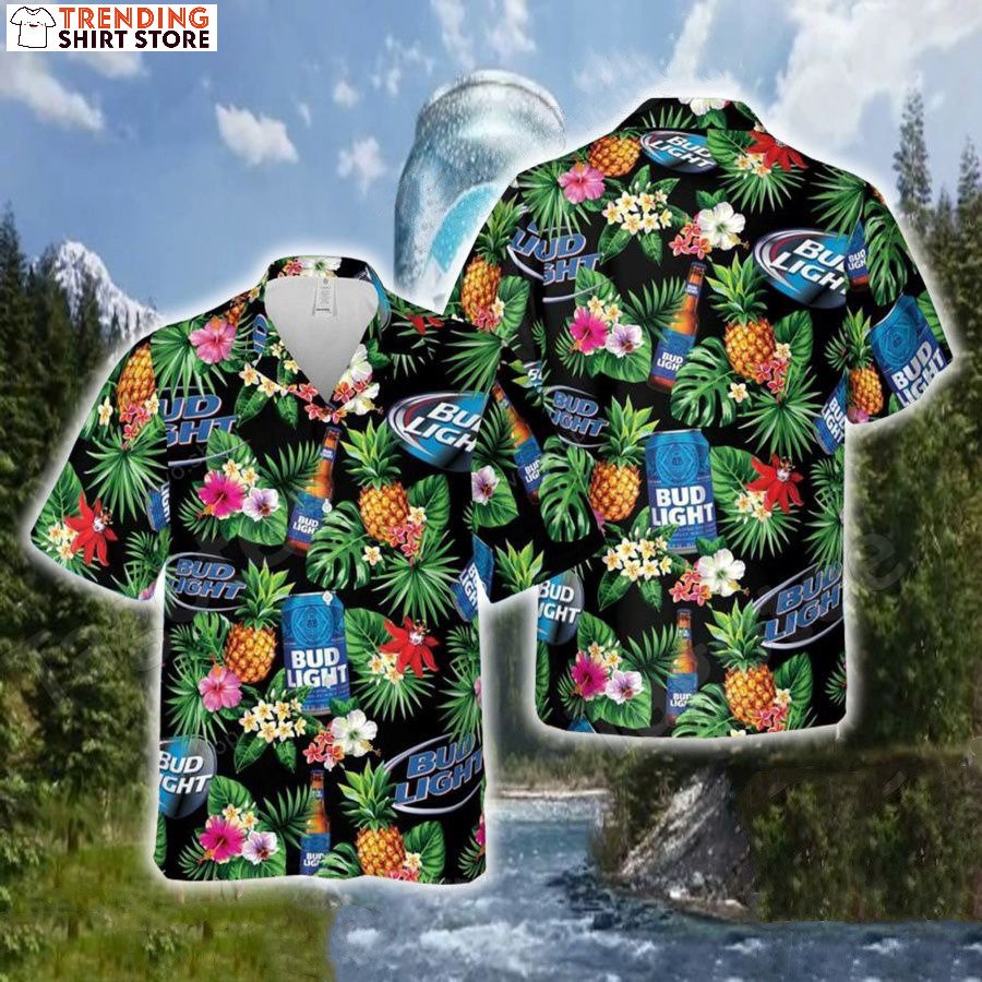 Bud Light Hawaiian Shirt Pineapples Flowers For Beer Lovers