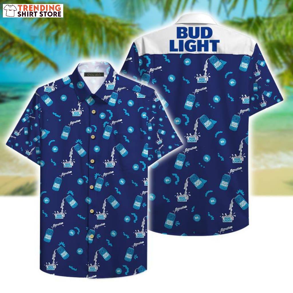Bud Light Hawaiian Shirt Funny Blue Pattern With Multiple Icons Bud Light Hawaiian Shirt Funny Blue Pattern With Multiple Icons