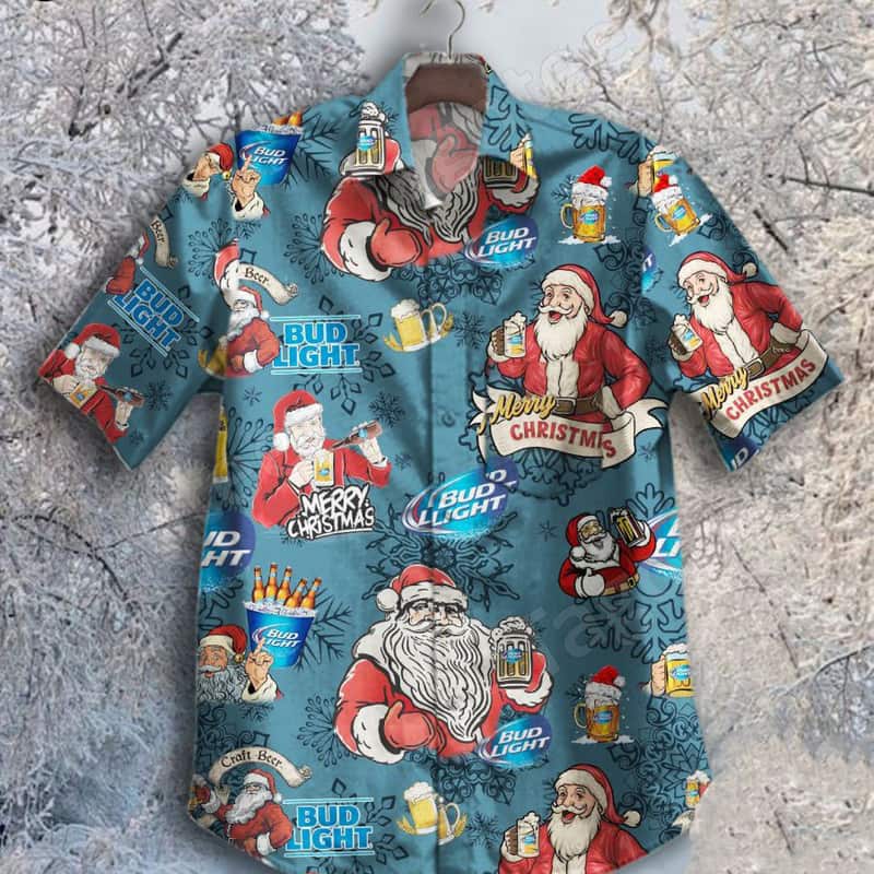 Bud Light Hawaiian Shirt Happy Santa Claus Drinking Beer Merry Christmas Bud Light Hawaiian Shirt Happy Santa Claus Drinking Beer Merry Christmas