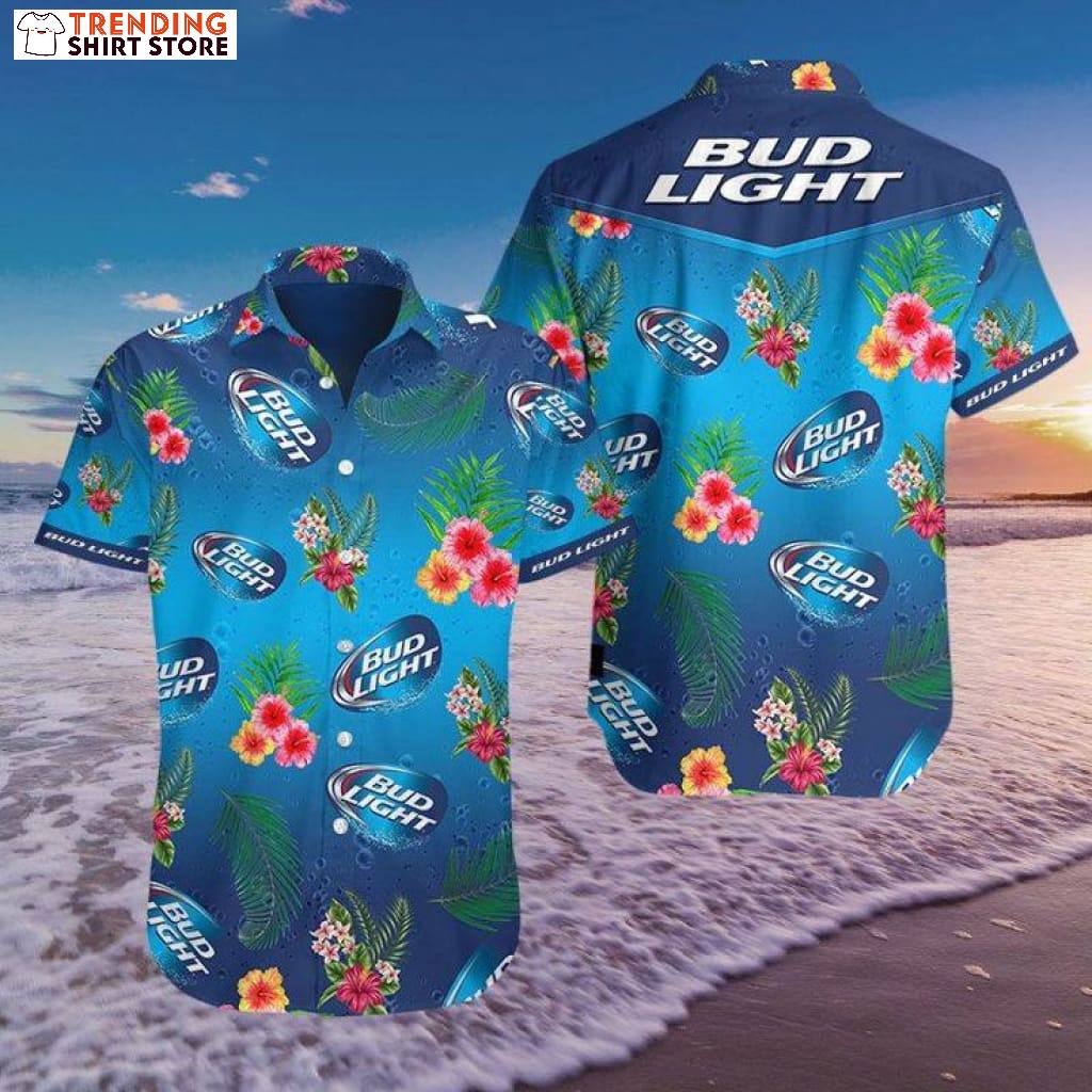 Bud Light Hawaiian Shirt Colorful Tropical Floral Pattern