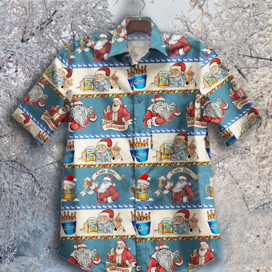 Santa Claus Merry Christmas With Bud Light Beer Hawaiian Shirt Santa Claus Merry Christmas With Bud Light Beer Hawaiian Shirt