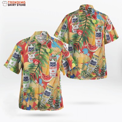 Bud Light Hawaiian Shirt Seltzer Tropical Fruits Floral Pattern Bud Light Hawaiian Shirt Seltzer Tropical Fruits Floral Pattern