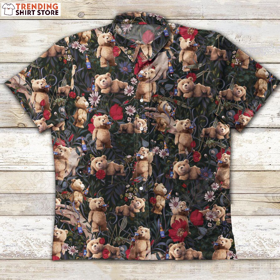 Bud Light Hawaiian Shirt Funny Ted Bear In Flowers Bush