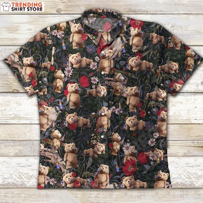 Bud Light Hawaiian Shirt Funny Ted Bear In Flowers Bush Bud Light Hawaiian Shirt Funny Ted Bear In Flowers Bush