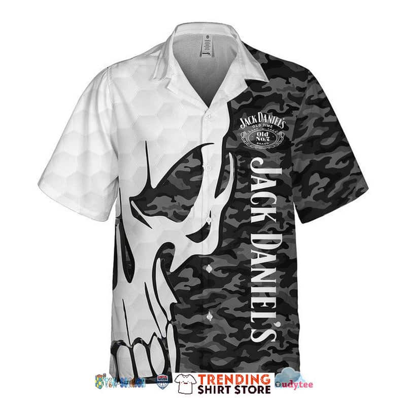 Jack Daniels Hawaiian Shirt Grey Camo Skull Jack Daniels Hawaiian Shirt Grey Camo Skull