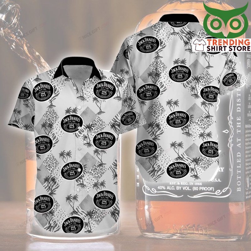 Jack Daniels Hawaiian Shirt Leopard Palm Trees Pattern