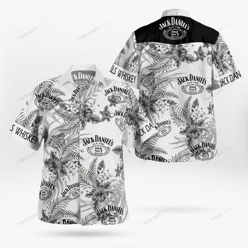 Jack Daniels Hawaiian Shirt Gray Flower Gift For Whiskey Lovers