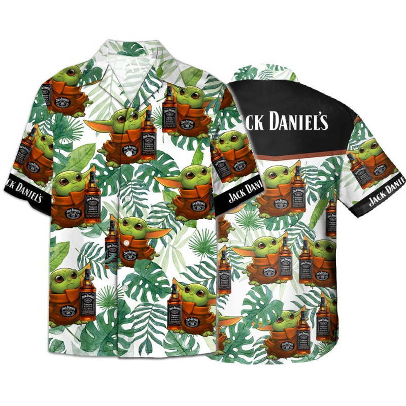 Cute Star Wars Baby Yoda Loves Jack Daniels Hawaiian Shirt Cute Star Wars Baby Yoda Loves Jack Daniels Hawaiian Shirt