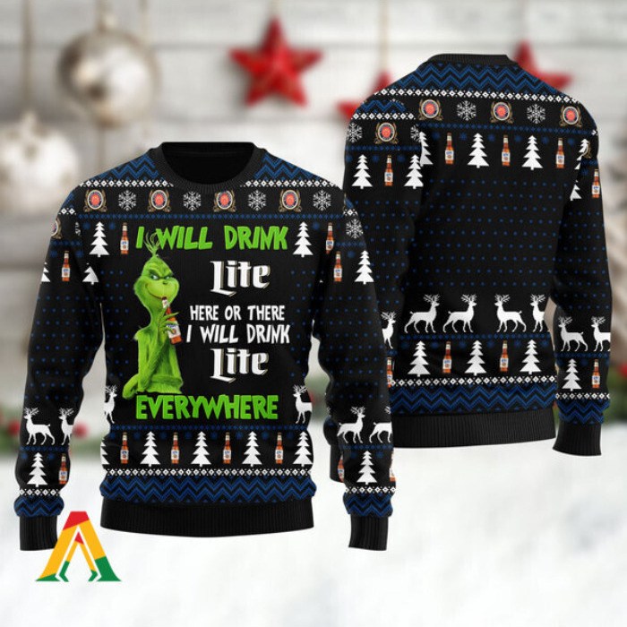 I Will Drink Miller Lite Everywhere Ugly Christmas Sweater I Will Drink Miller Lite Everywhere Ugly Christmas Sweater