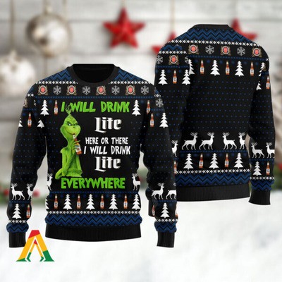 I Will Drink Miller Lite Everywhere Ugly Christmas Sweater I Will Drink Miller Lite Everywhere Ugly Christmas Sweater