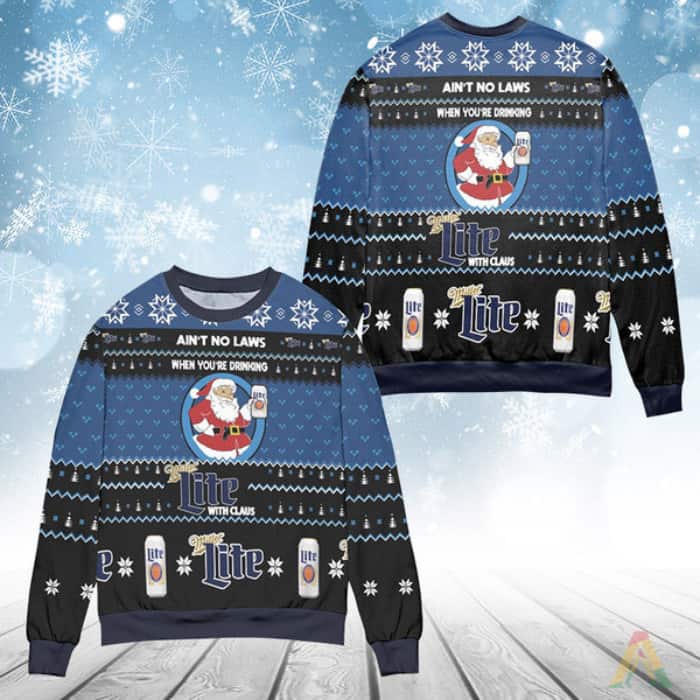 Funny When You’re Drinking Miller Lite With Santa Claus Ugly Christmas Sweater Funny When You’re Drinking Miller Lite With Santa Claus Ugly Christmas Sweater