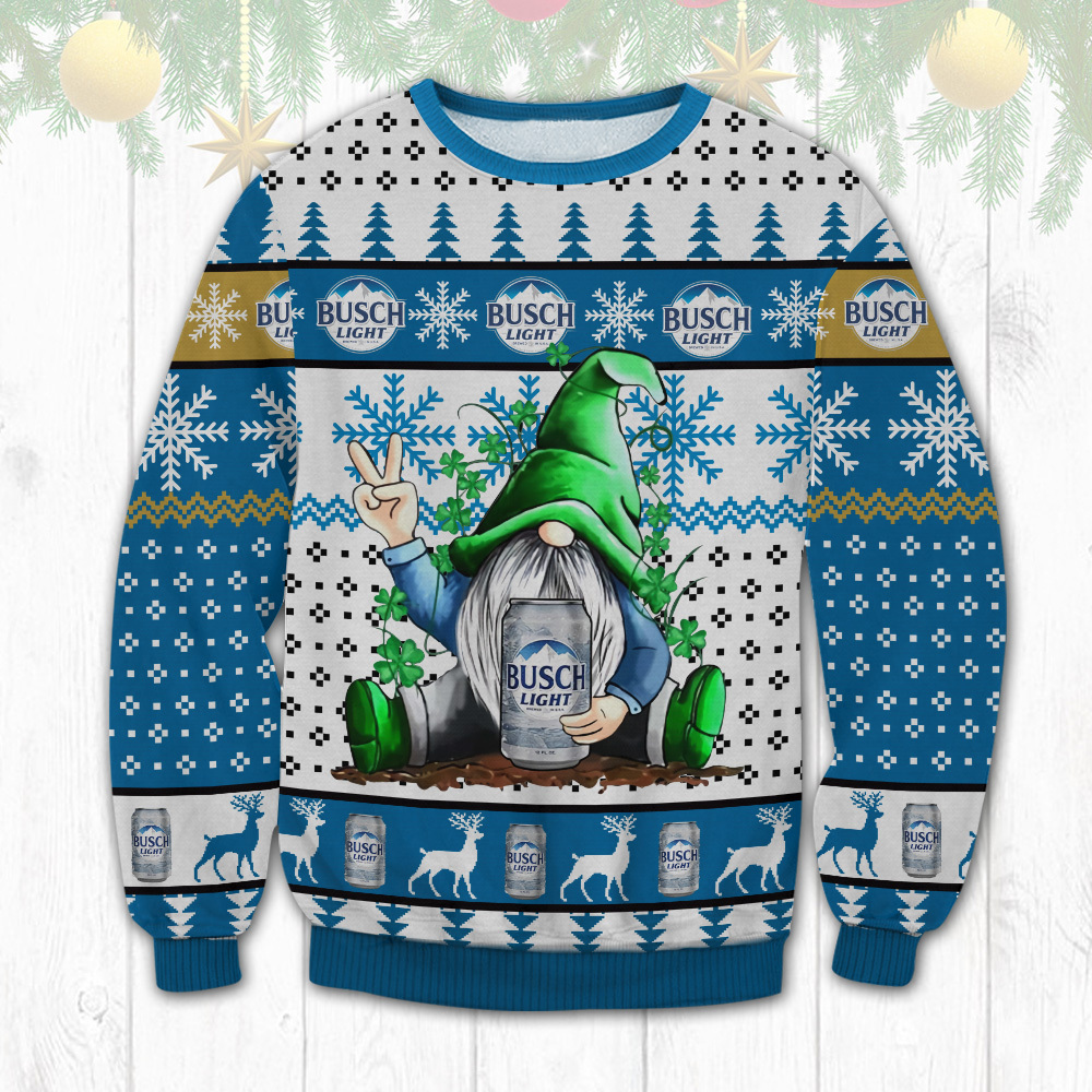 Funny Gnome Loves Busch Light Ugly Christmas Sweater Funny Gnome Loves Busch Light Ugly Christmas Sweater