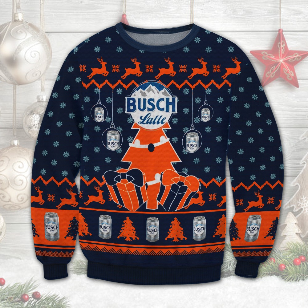 Busch Latte Ugly Christmas Sweater Deer And Christmas Tree Pattern