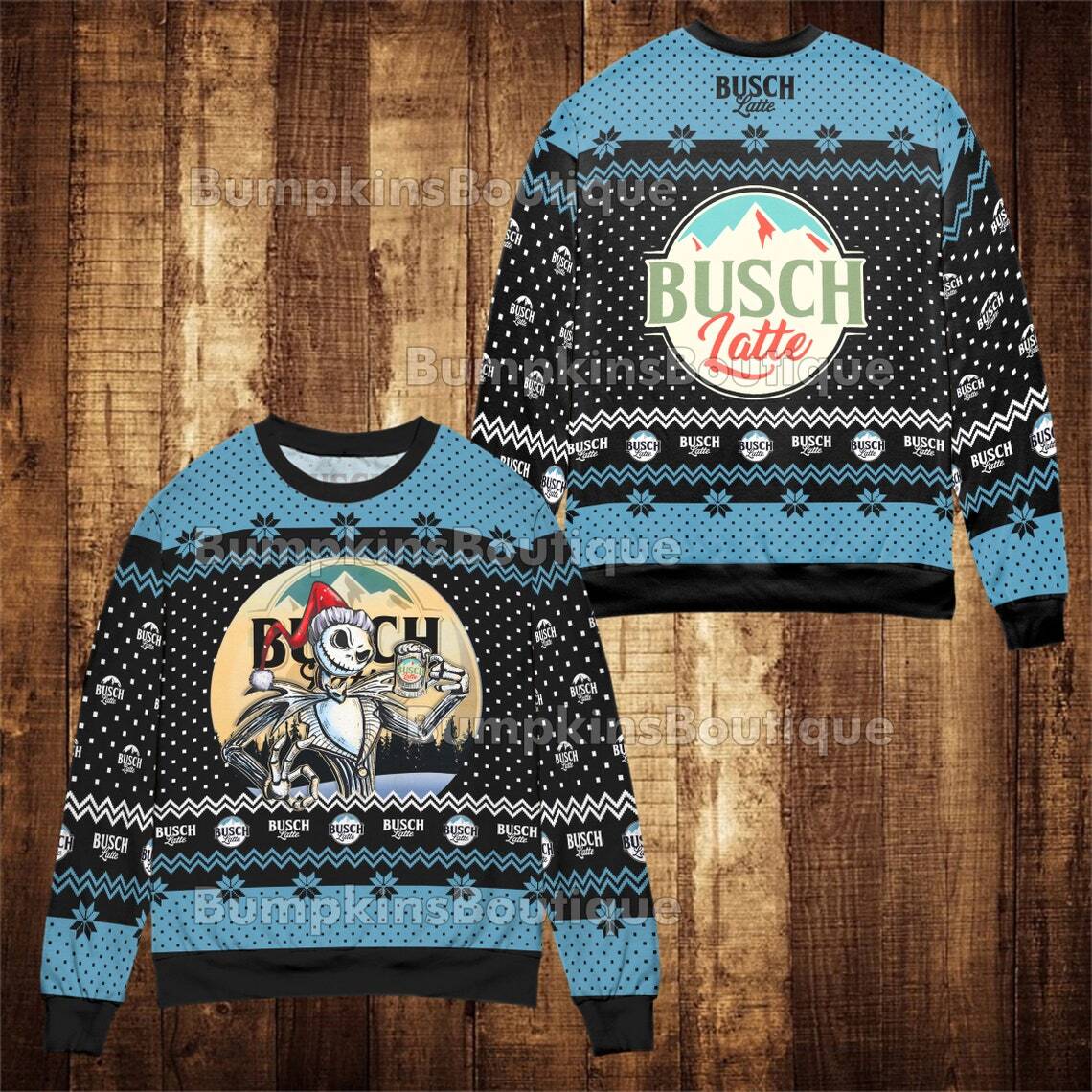 Busch Latte Ugly Christmas Sweater Jack Skellington Loves Busch
