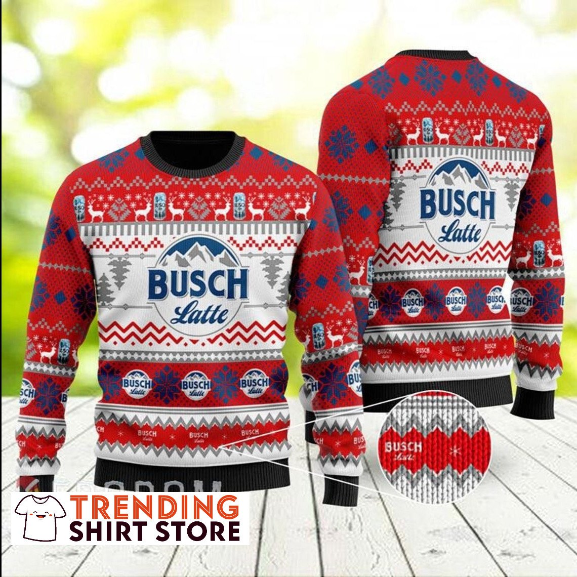 Busch Latte Ugly Christmas Sweater Red Theme For Beer Drinkers