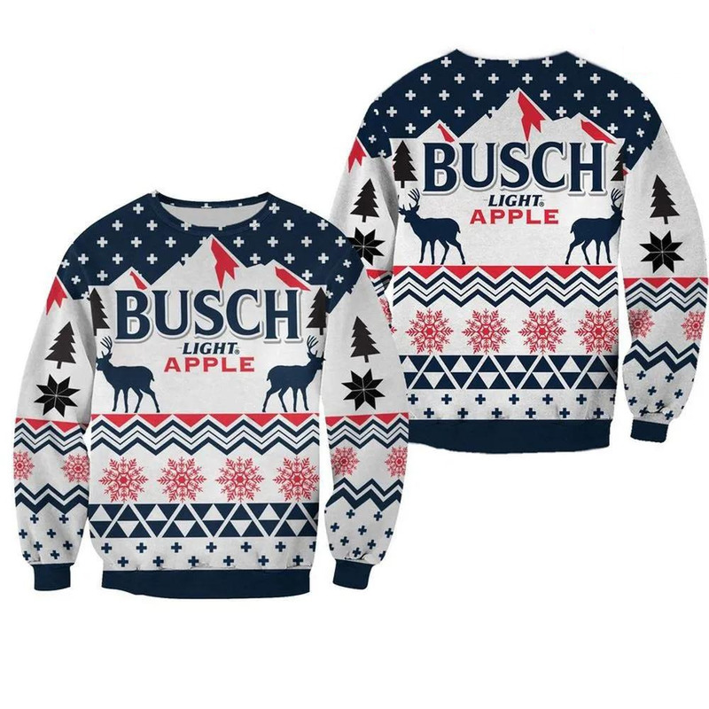Vintage Busch Light Apple Ugly Christmas Sweater Christmas Deers And Snowflakes Vintage Busch Light Apple Ugly Christmas Sweater Christmas Deers And Snowflakes