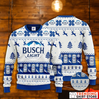 Busch Light Ugly Christmas Sweater Snowy Day With Reindeer Pattern Busch Light Ugly Christmas Sweater Snowy Day With Reindeer Pattern
