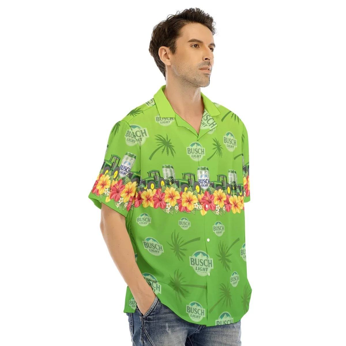 Colorful Tropical Flora With Busch Light John Deere Hawaiian Shirt Colorful Tropical Flora With Busch Light John Deere Hawaiian Shirt