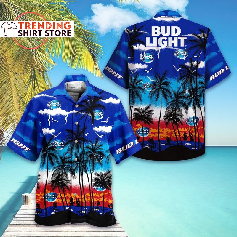 Vintage Bud Light Hawaiian Shirt Blue Sky Palm Tree Summer Beach Vintage Bud Light Hawaiian Shirt Blue Sky Palm Tree Summer Beach