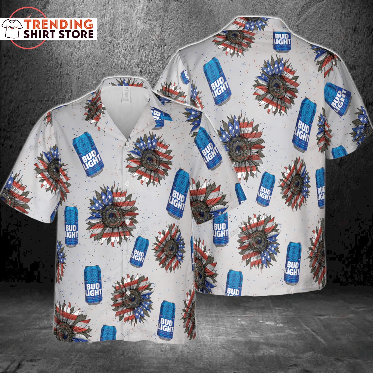 Bud Light Hawaiian Shirt 4th Of July US Sunflowers Independence Day