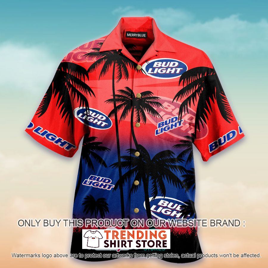 Hot Bud Light Hawaiian Shirt Palm Tree Sunset Summer Beach Hot Bud Light Hawaiian Shirt Palm Tree Sunset Summer Beach