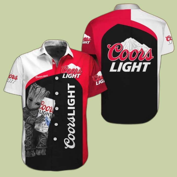 Red Black White Baby Groot Loves Coors Light Hawaiian Shirt Red Black White Baby Groot Loves Coors Light Hawaiian Shirt