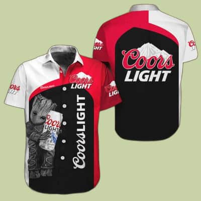Red Black White Baby Groot Loves Coors Light Hawaiian Shirt