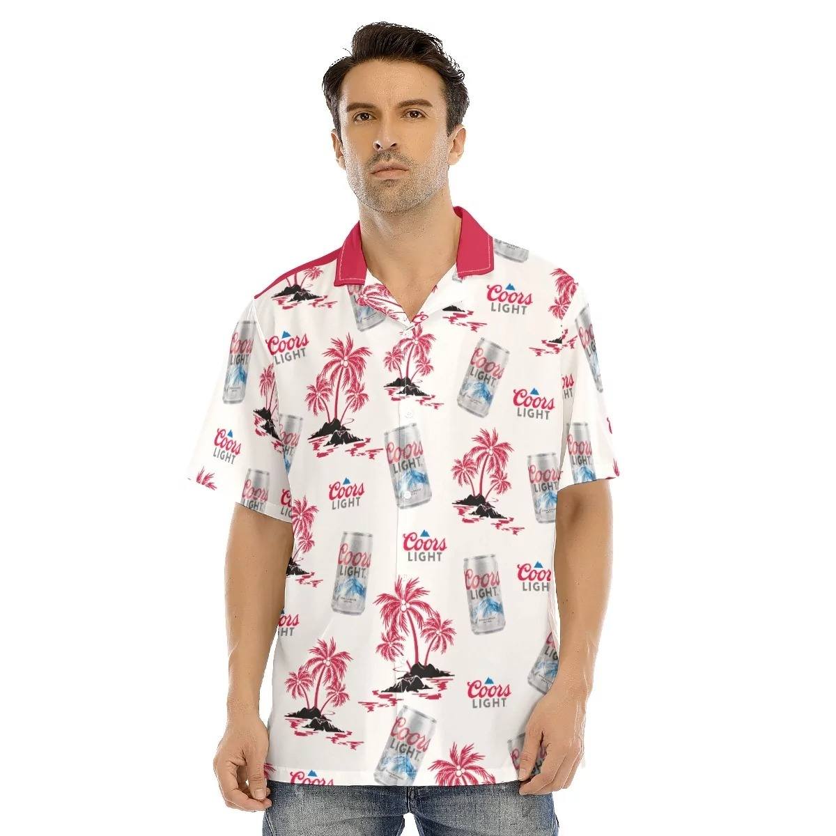 Coors Light Hawaiian Shirt Red Palm Island For Beach Lovers Coors Light Hawaiian Shirt Red Palm Island For Beach Lovers