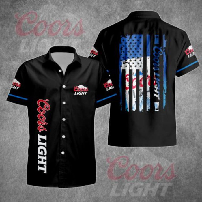 Basic Coors Light Hawaiian Shirt US Flag In The Dark