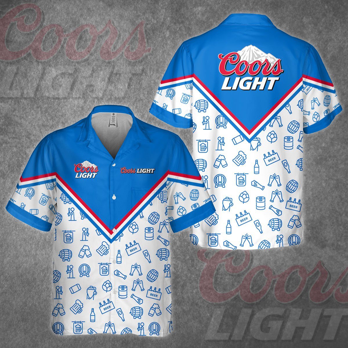 Coors Light Beer Hawaiian Shirt Drawing Pattern Coors Light Beer Hawaiian Shirt Drawing Pattern