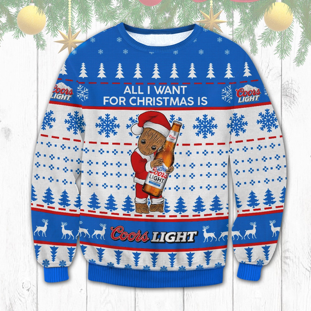 Marvel Groot Loves Coors Light All I Want For Christmas Is Coors Light Ugly Christmas Sweater Marvel Groot Loves Coors Light All I Want For Christmas Is Coors Light Ugly Christmas Sweater