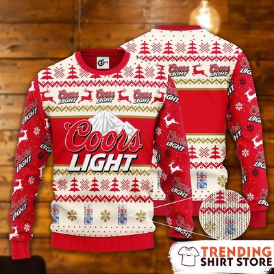 Coors Light Ugly Christmas Sweater Red Snowflakes Pine Trees Reindeer Coors Light Ugly Christmas Sweater Red Snowflakes Pine Trees Reindeer