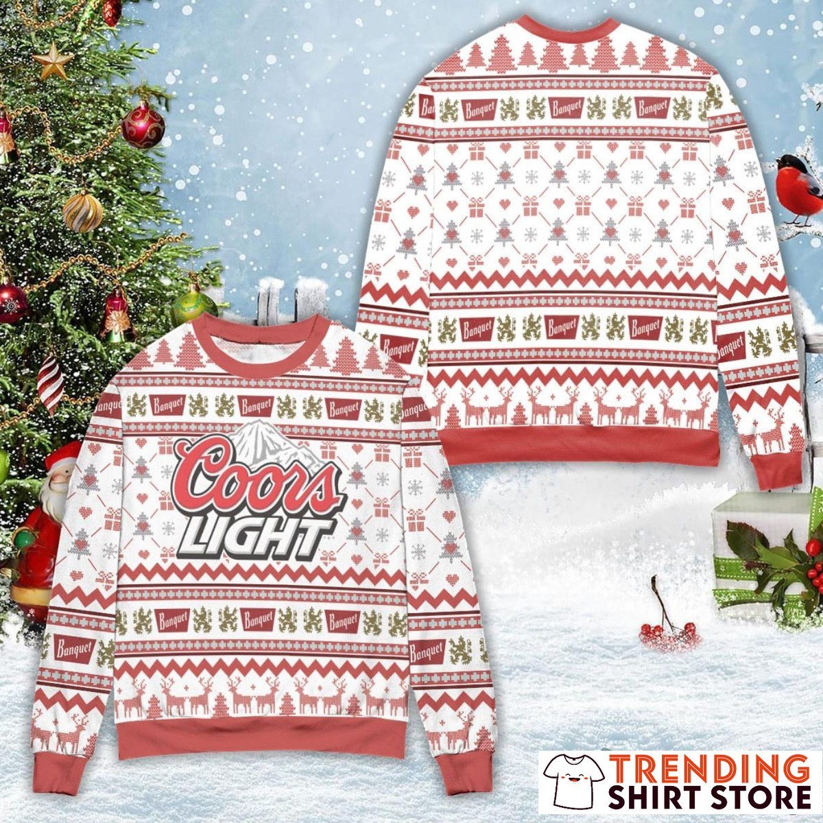 Coors Light Ugly Christmas Sweater Banquet Red And White Christmas Pattern