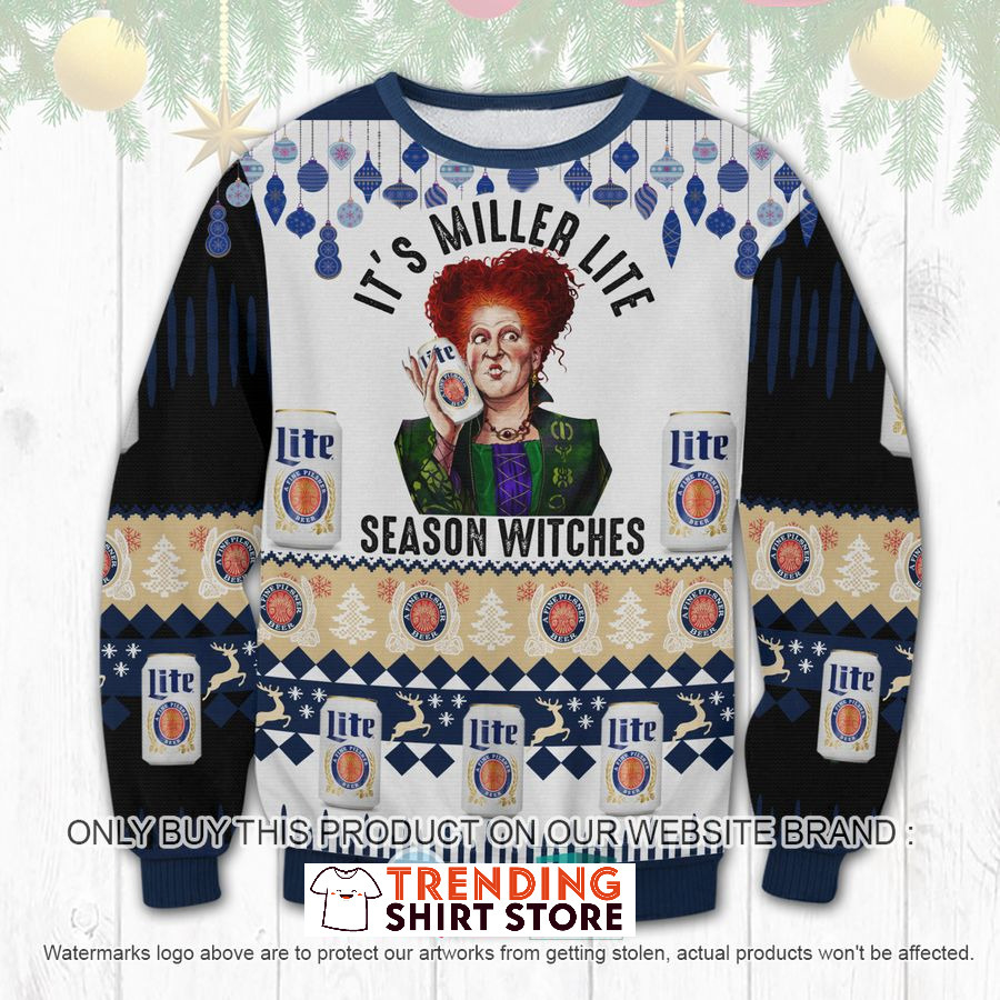 Hocus Pocus It's Miller Lite Season Witches Ugly Christmas Sweater