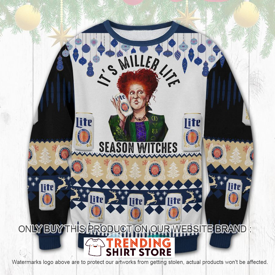 Hocus Pocus It's Miller Lite Season Witches Ugly Christmas Sweater Hocus Pocus It's Miller Lite Season Witches Ugly Christmas Sweater