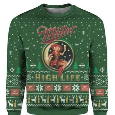 Green Girl In The Moon Miller High Life Ugly Christmas Sweater Green Girl In The Moon Miller High Life Ugly Christmas Sweater