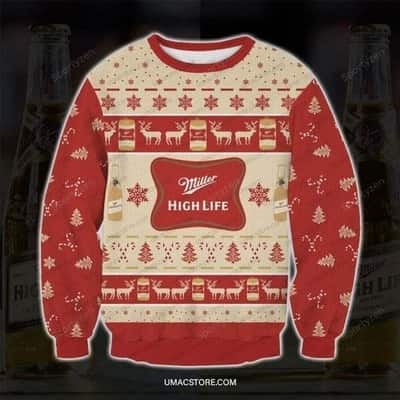 Miller High Life Ugly Christmas Sweater Red Christmas Best Gift For Beer Lovers Miller High Life Ugly Christmas Sweater Red Christmas Best Gift For Beer Lovers