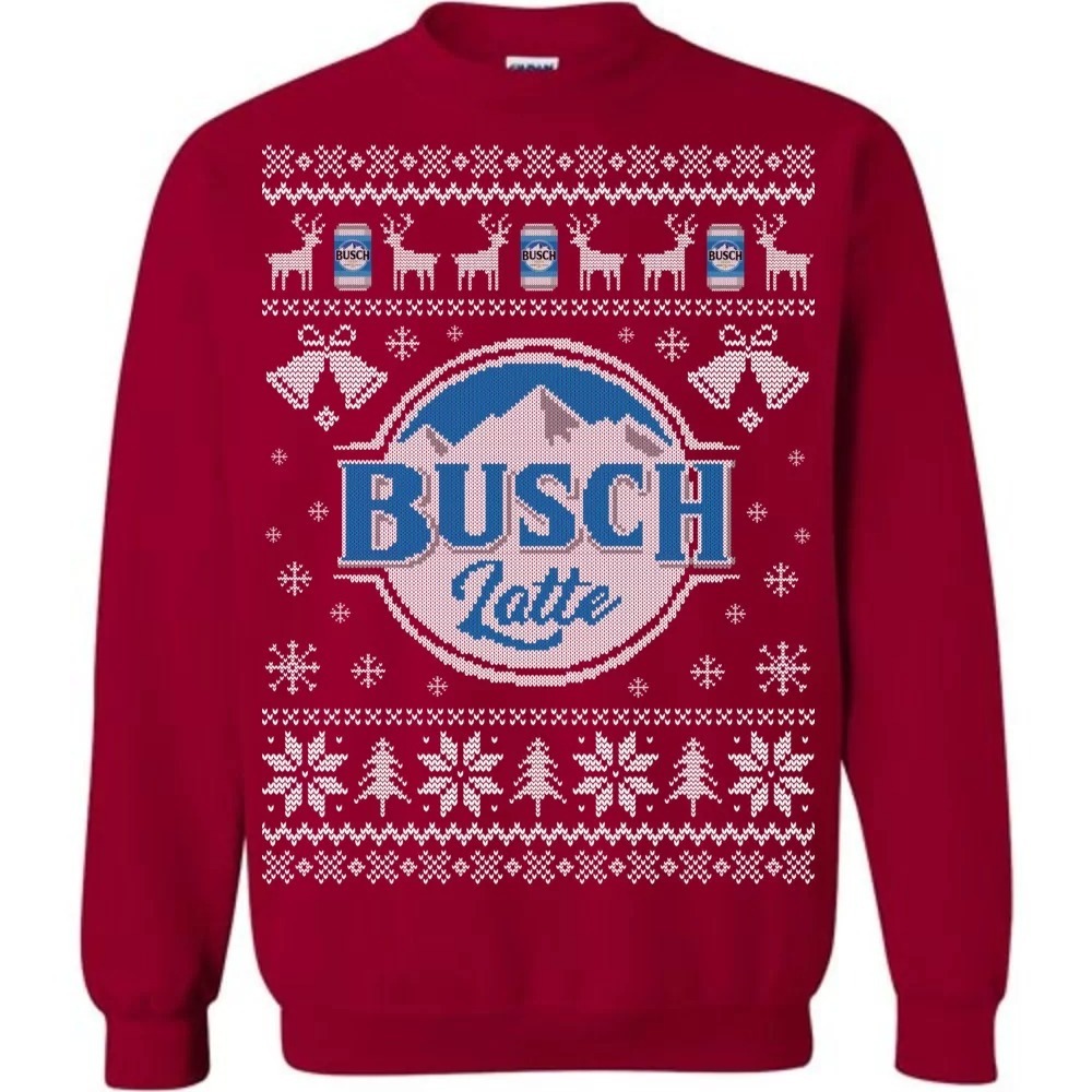 Red Busch Latte Ugly Christmas Sweater Gift For Beer Lovers