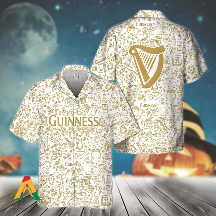 Happy Halloween Doodle Art Guinness Beer Hawaiian Shirt Happy Halloween Doodle Art Guinness Beer Hawaiian Shirt