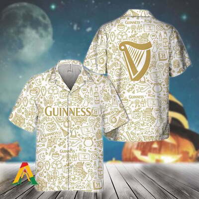 Happy Halloween Doodle Art Guinness Beer Hawaiian Shirt Happy Halloween Doodle Art Guinness Beer Hawaiian Shirt