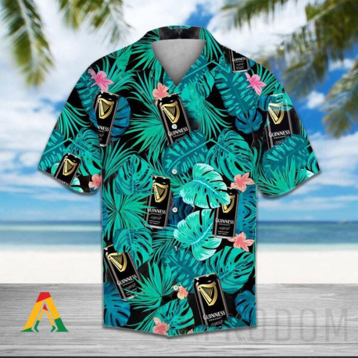 Guinness Beer Hawaiian Shirt Tropical Green Leaves