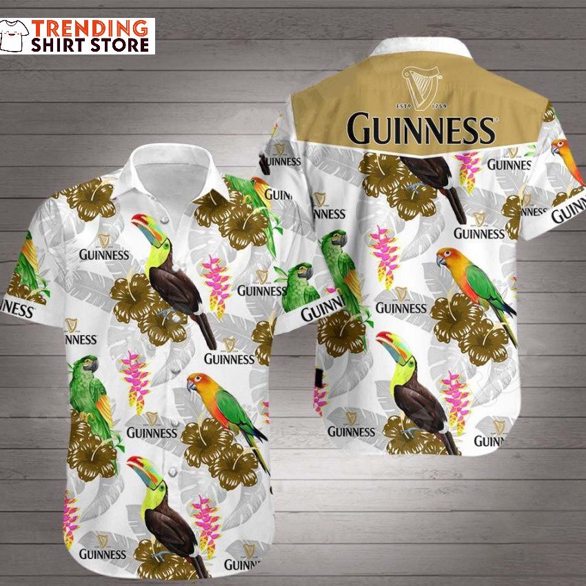 Cool Guinness Hawaiian Shirt Colored Birds Hibiscus Flowers