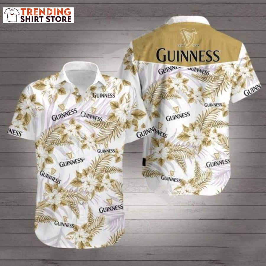 Guinness Hawaiian Shirt Basic Yellow Tropical Flora